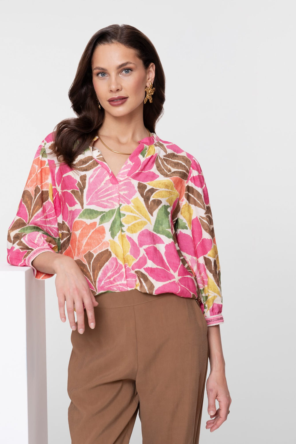 V-hals Top Botanische Print