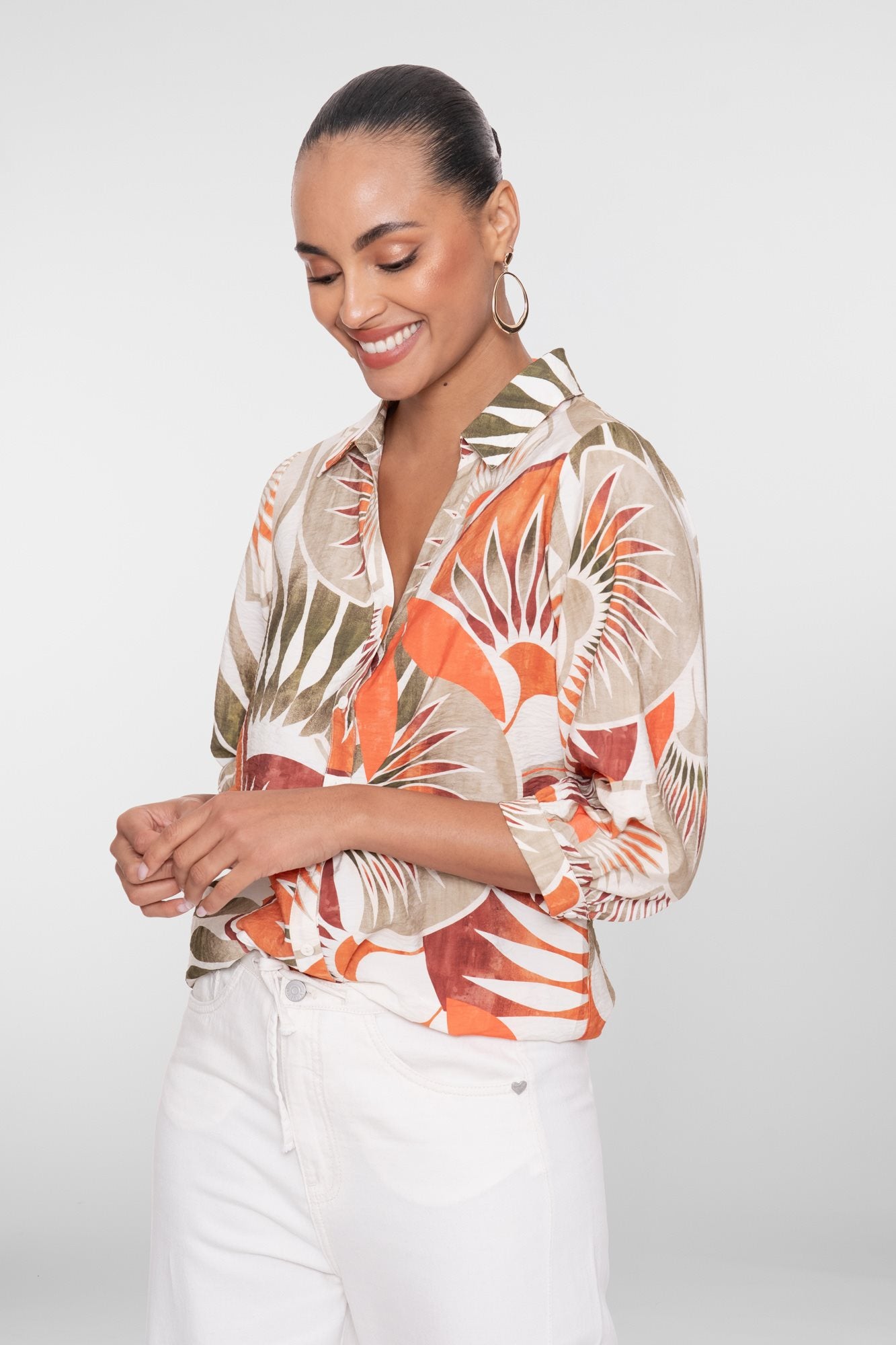 Blouse met Bladprint