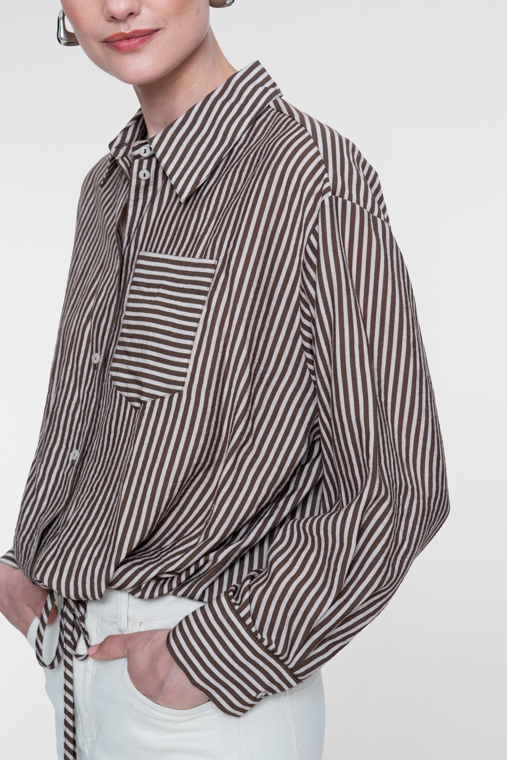 Gestreepte Blouse Strikdetail