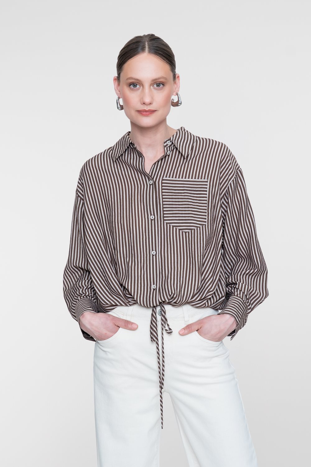 Gestreepte Blouse Strikdetail