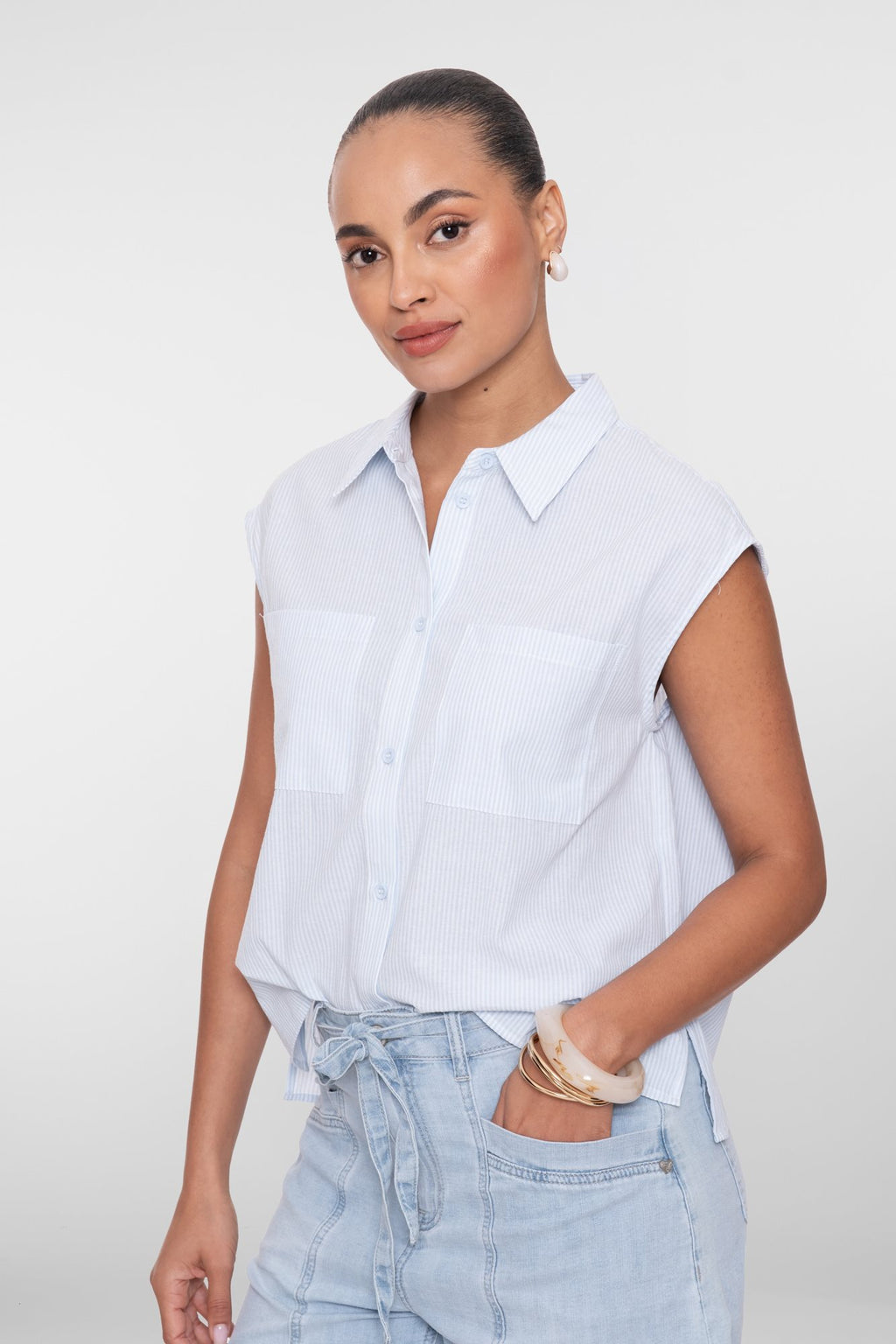 Mouwloze Blouse Krijtstreep