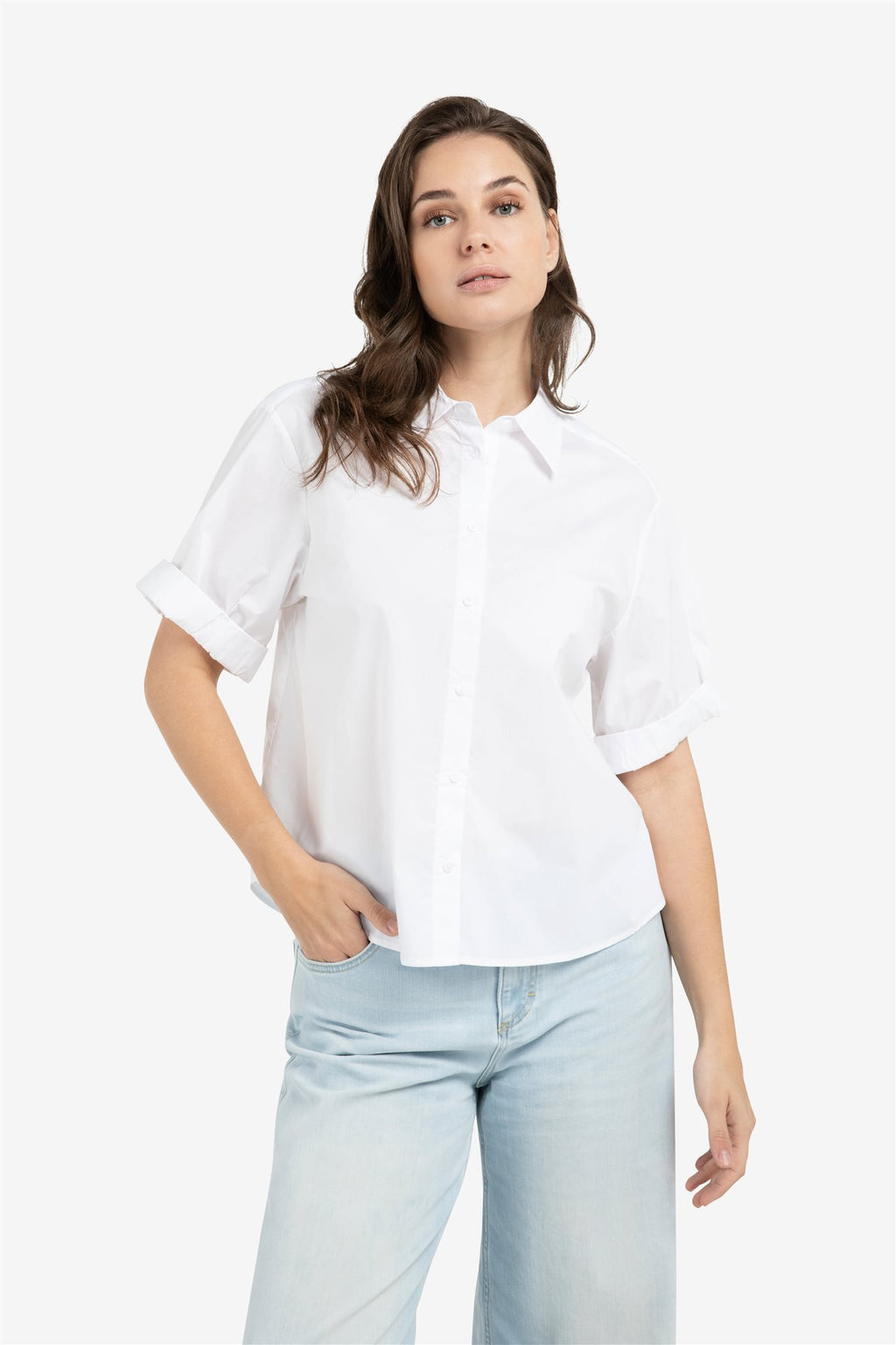 Blouse met Omgeslagen Mouwen