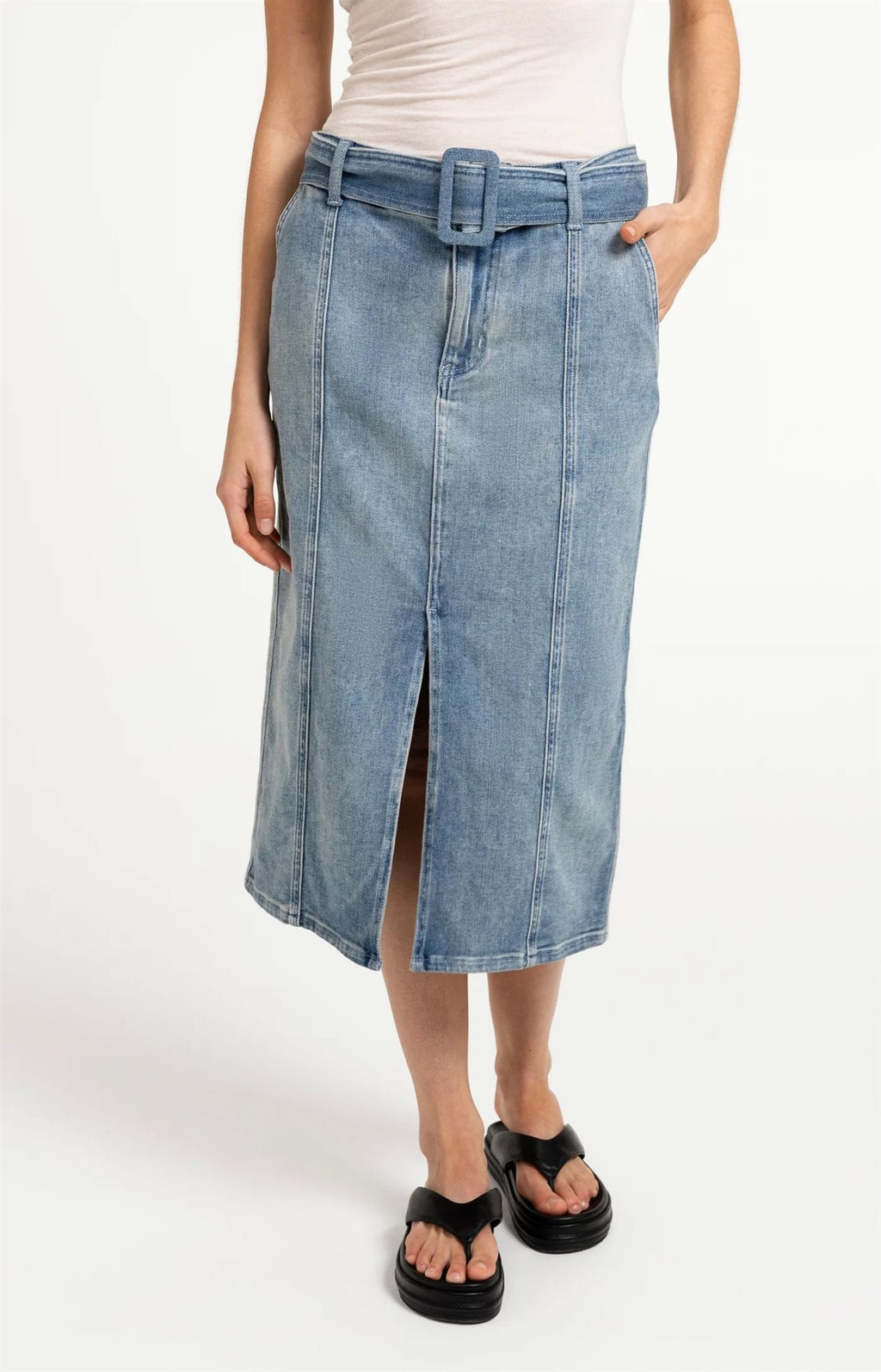 Denim Midi Rok met Ceintuur