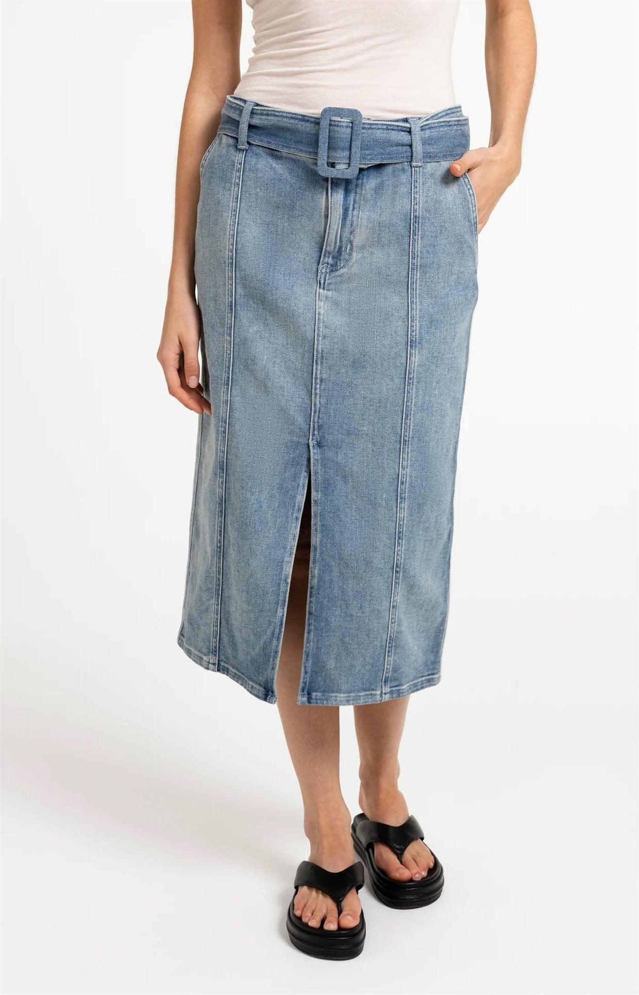 Denim Midi Rok met Ceintuur