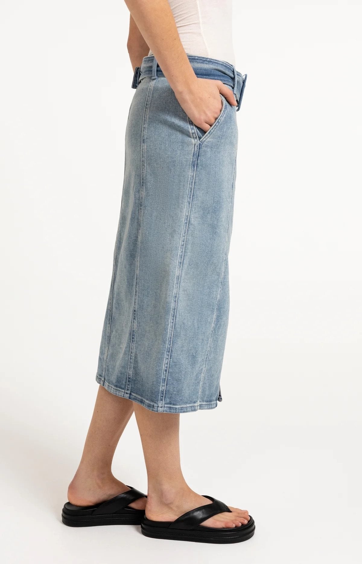 Denim Midi Rok met Ceintuur