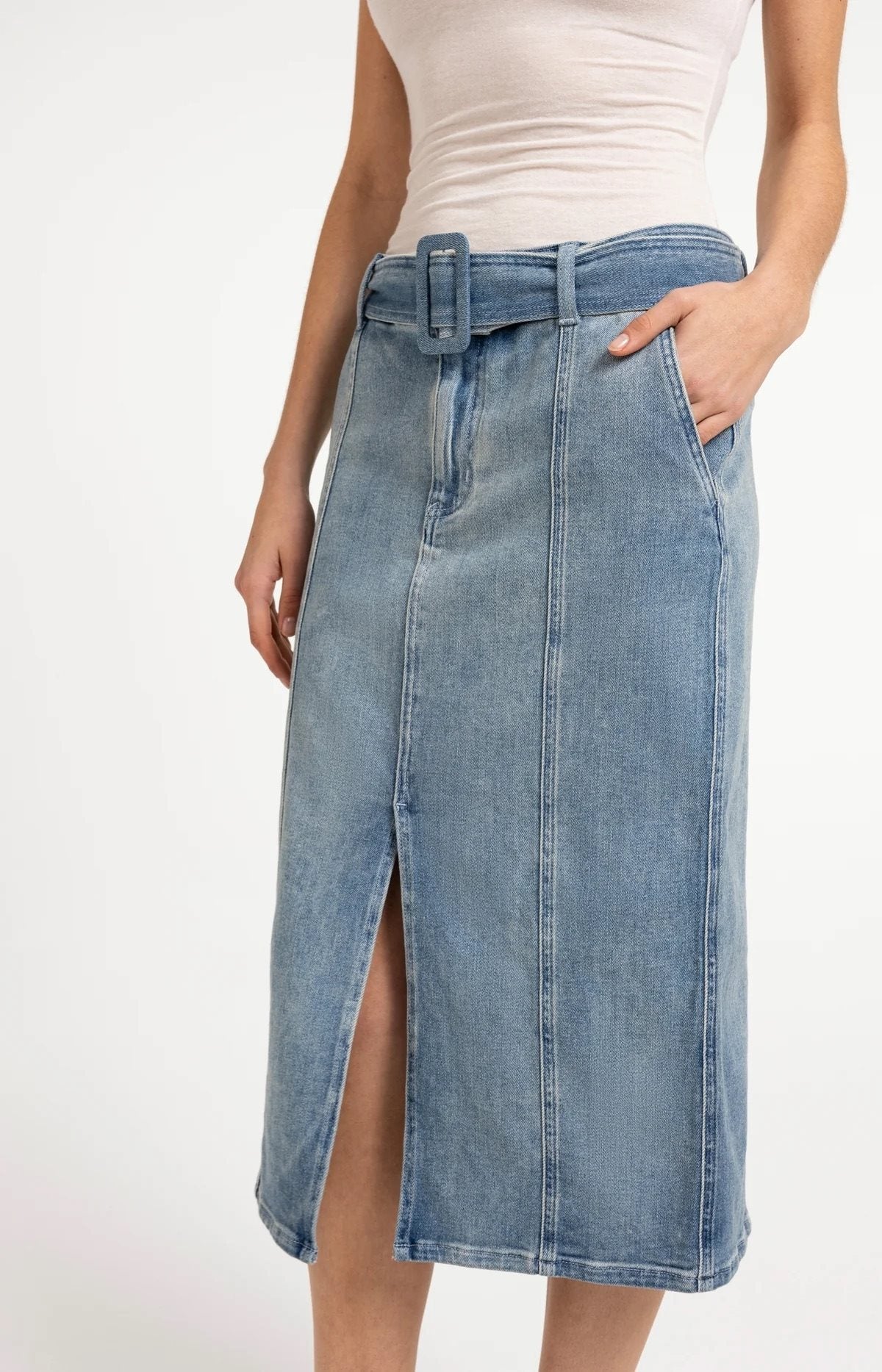 Denim Midi Rok met Ceintuur