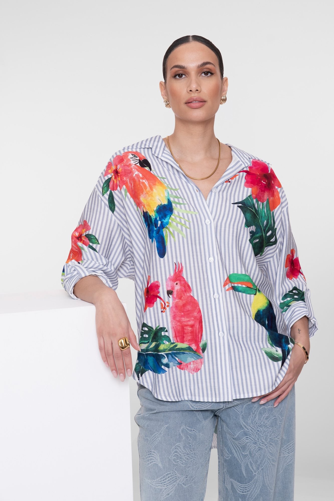 Gestreepte Blouse met Vogels