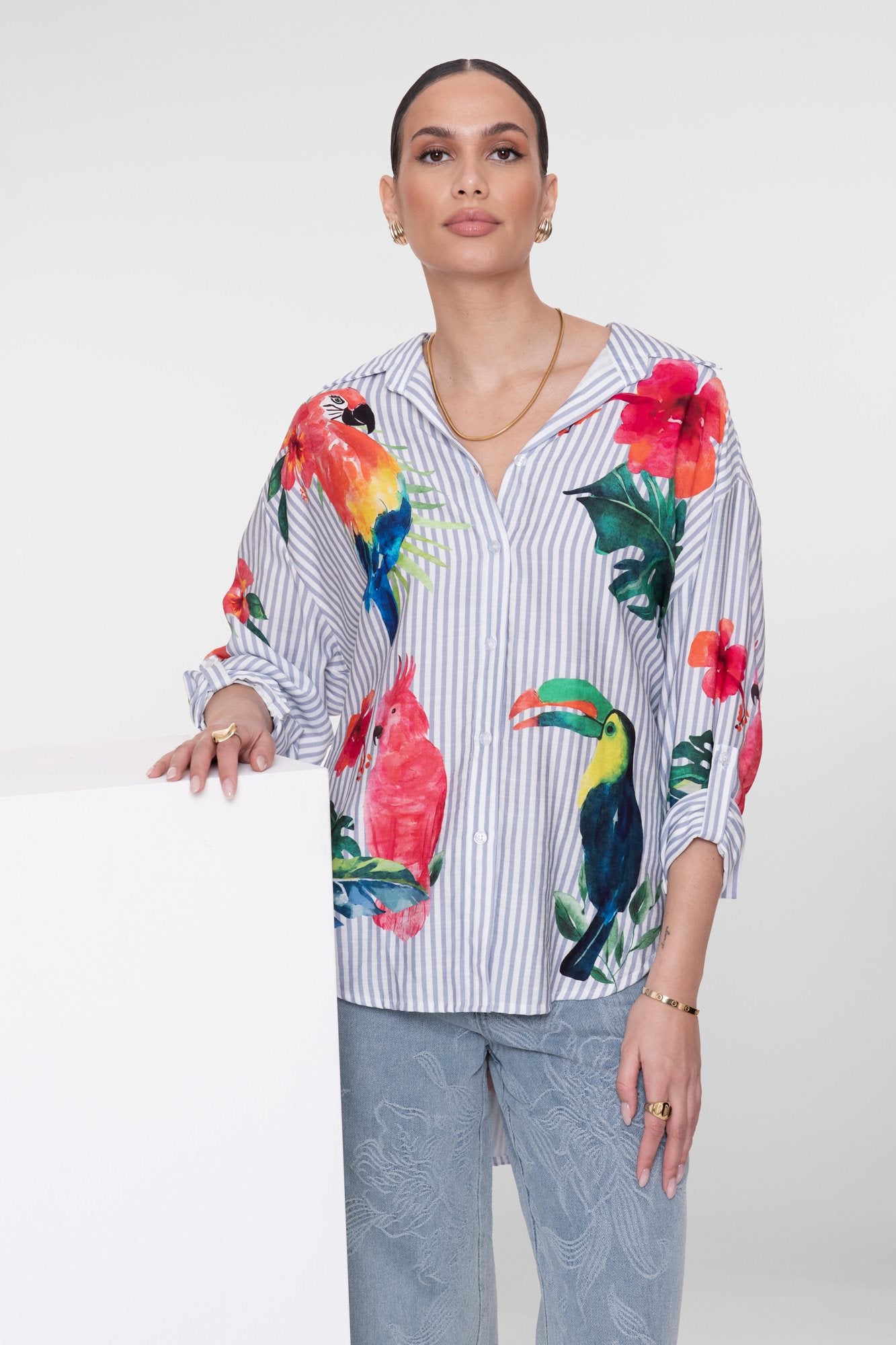 Gestreepte Blouse met Vogels