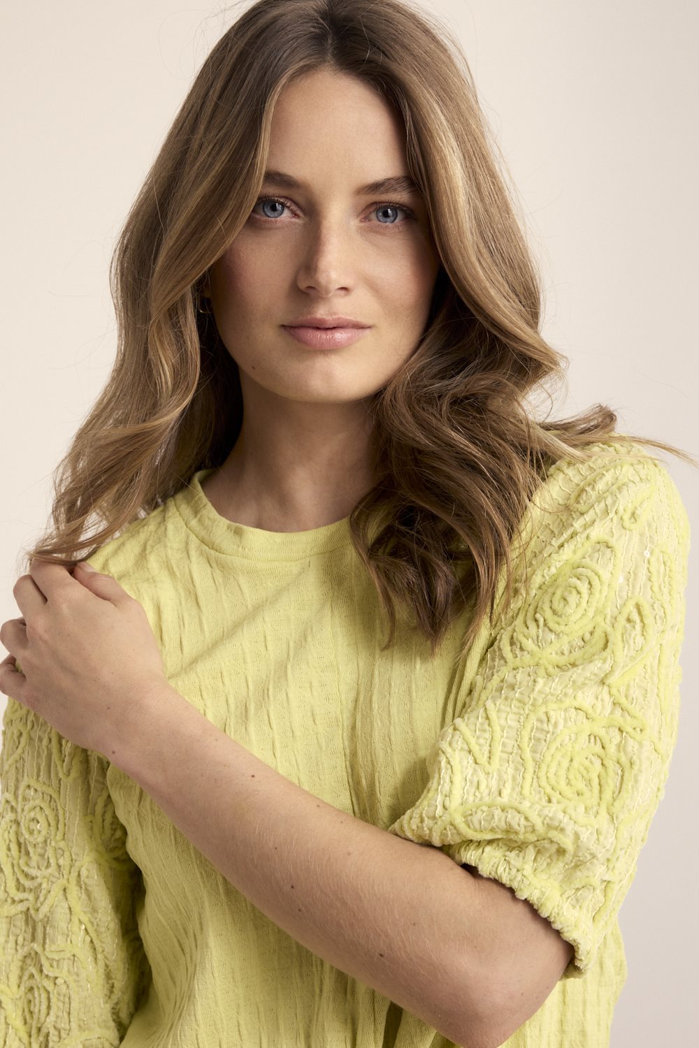 Short-Sleeve Fabric Mix Top