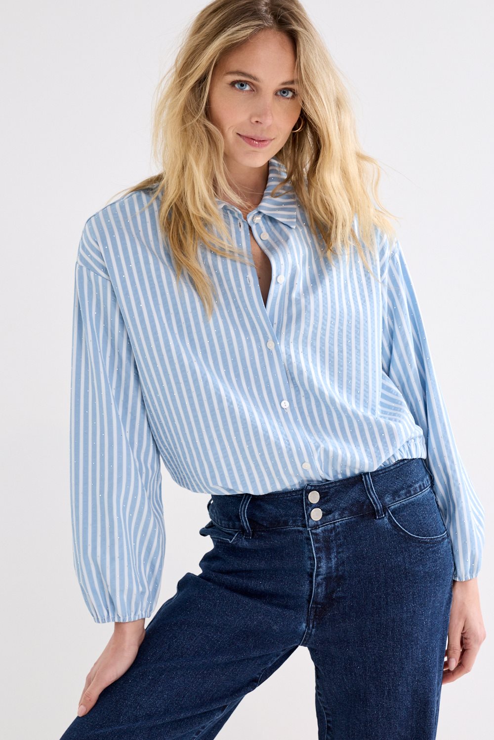 Striped Blouse Rhinestones