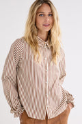 Striped Blouse Ruffled Cuffs