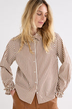 Striped Blouse Ruffled Cuffs