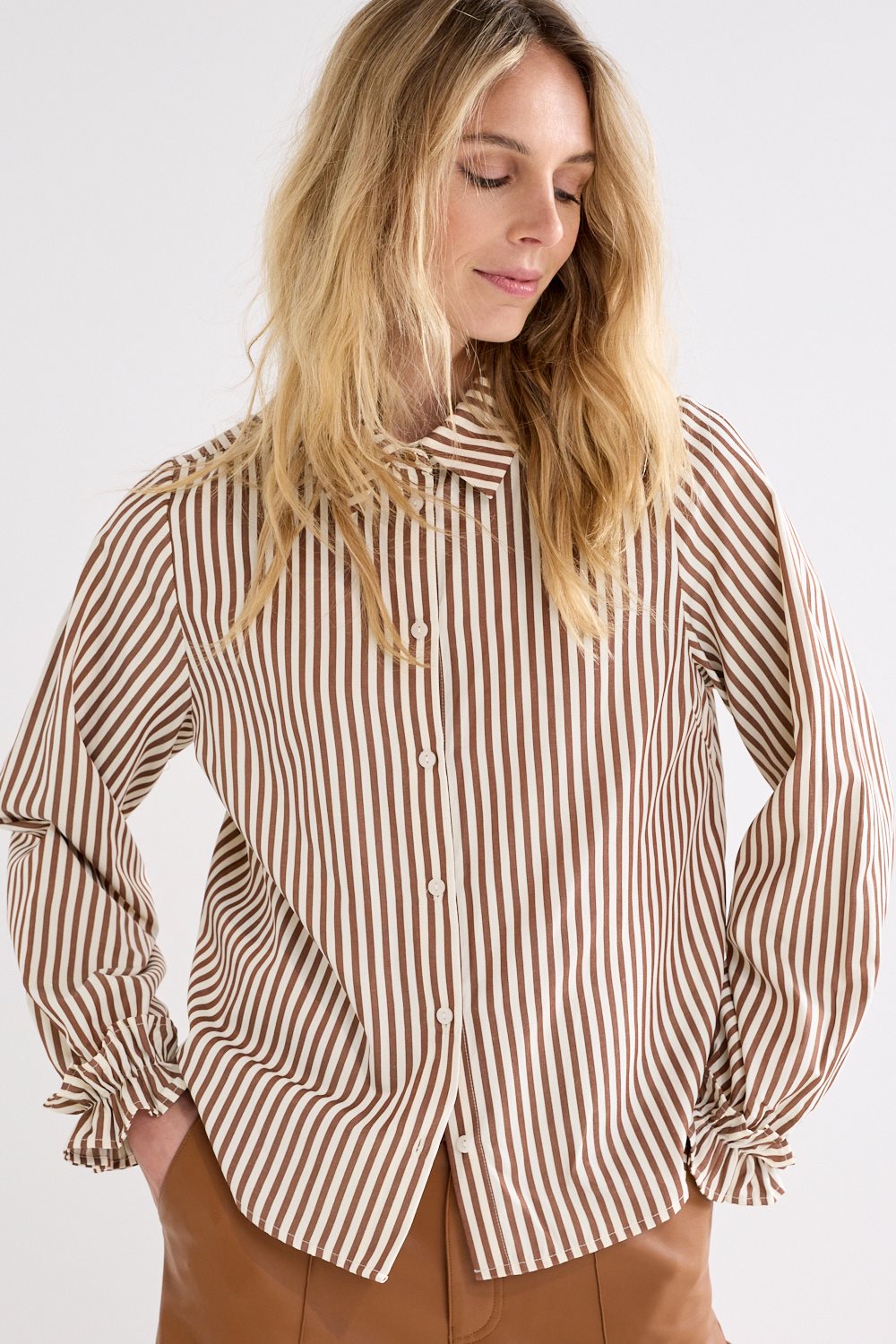Striped Blouse Ruffled Cuffs
