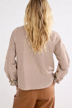 Striped Blouse Ruffled Cuffs