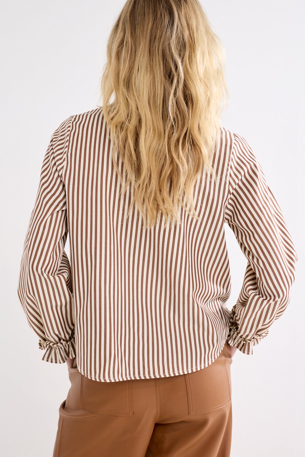 Striped Blouse Ruffled Cuffs