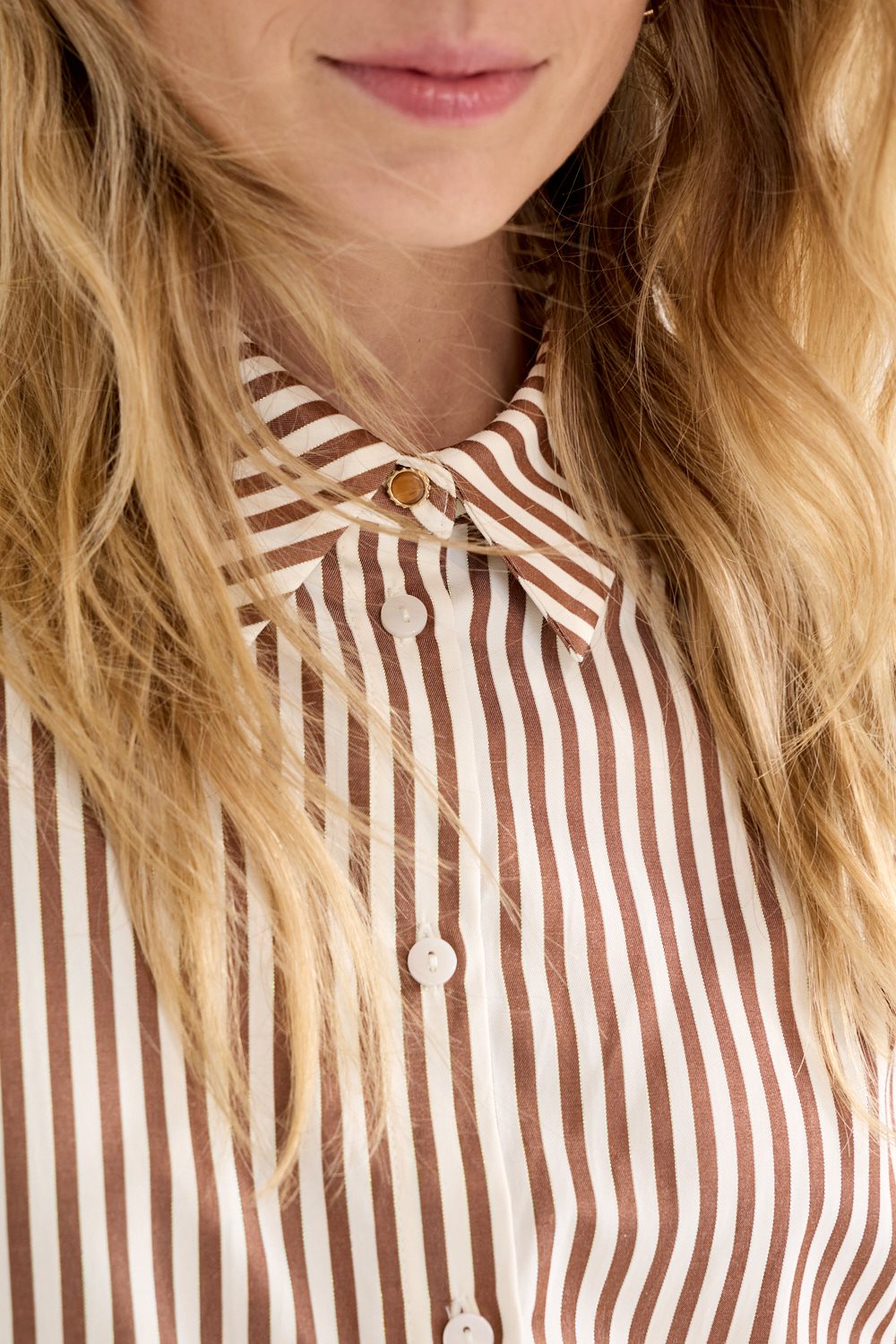 Striped Blouse Ruffled Cuffs