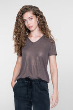 V-hals Top met Foil Print