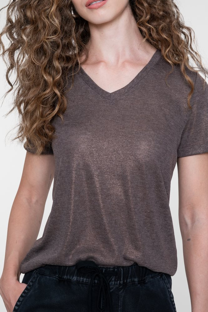 V-hals Top met Foil Print