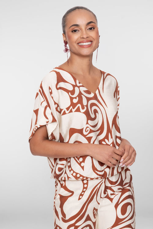 Bi-color Top met Swirl Print
