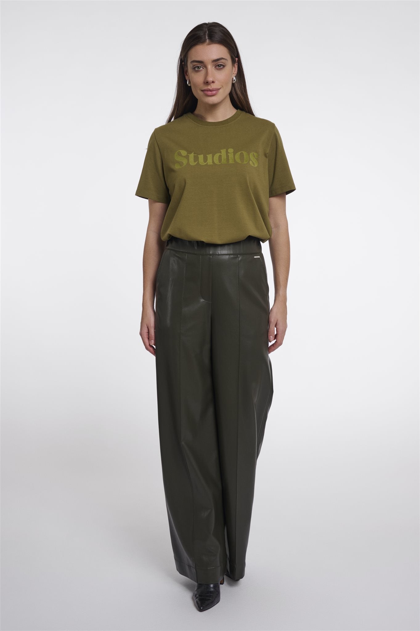Wijde Faux Leather Broek